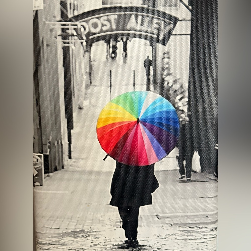 Seattle~Pikes Market Colorful Umbrella and Public Market Canvas Art Set/2 - Picture 3 of 10